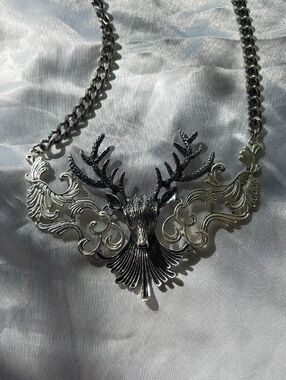 Brighton Silver-Tone Stag Head Necklace with Ornate Scrolls